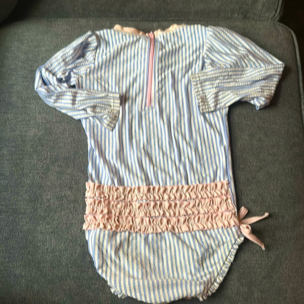 Ruffle Butts Blue and Pink Striped Kids Swim One Piece